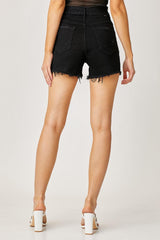 Short en jean RISEN à ourlet effiloché et poches à franges