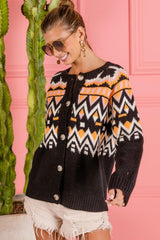 Cardigan boutonné en tricot à motif ethnique BiBi