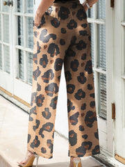Pantalon large à imprimé léopard