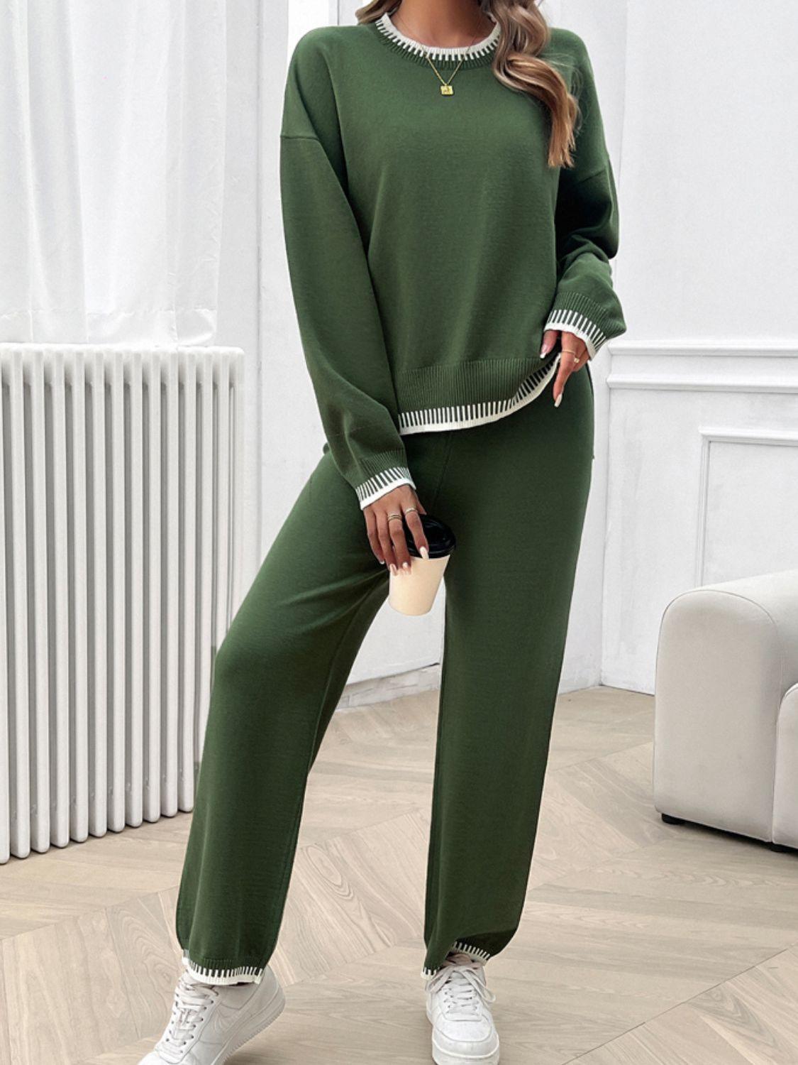 Ensemble pull-over à col rond et épaules tombantes Devine et pantalon