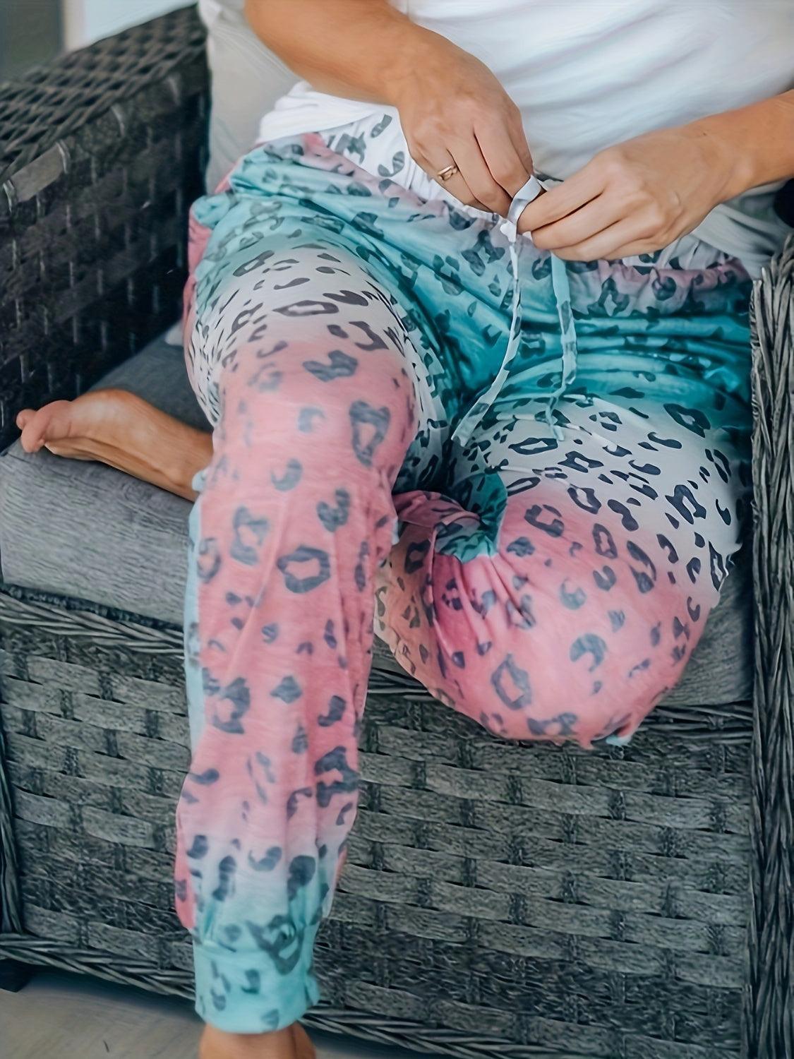 Pantalon léopard à cordon de serrage avec poches