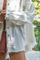 Veste-chemise boutonnée à ourlet brut et effet vieilli POL