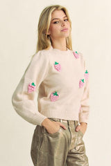 Pull col rond à fraises au crochet Davi &amp; Dani