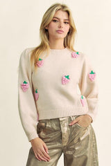 Pull col rond à fraises au crochet Davi &amp; Dani
