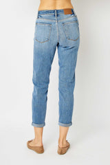 Jean slim taille haute bleu Judy avec ourlet à revers