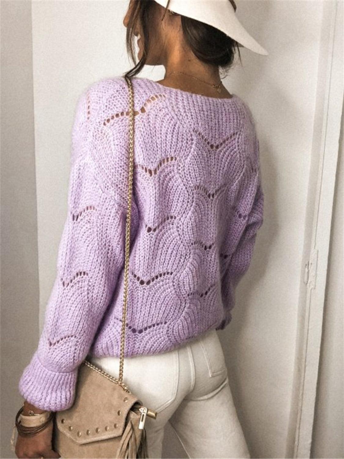 Cardigan à manches longues boutonné et ajouré