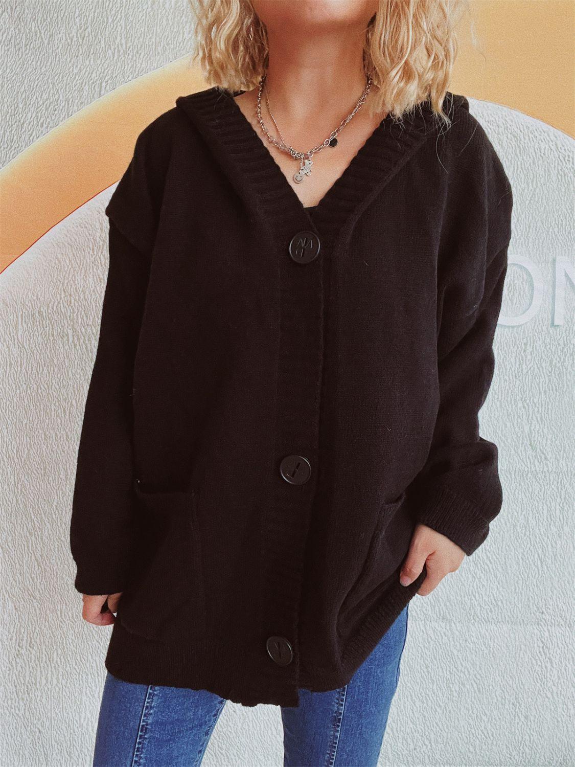 Cardigan à capuche à manches longues et épaules tombantes