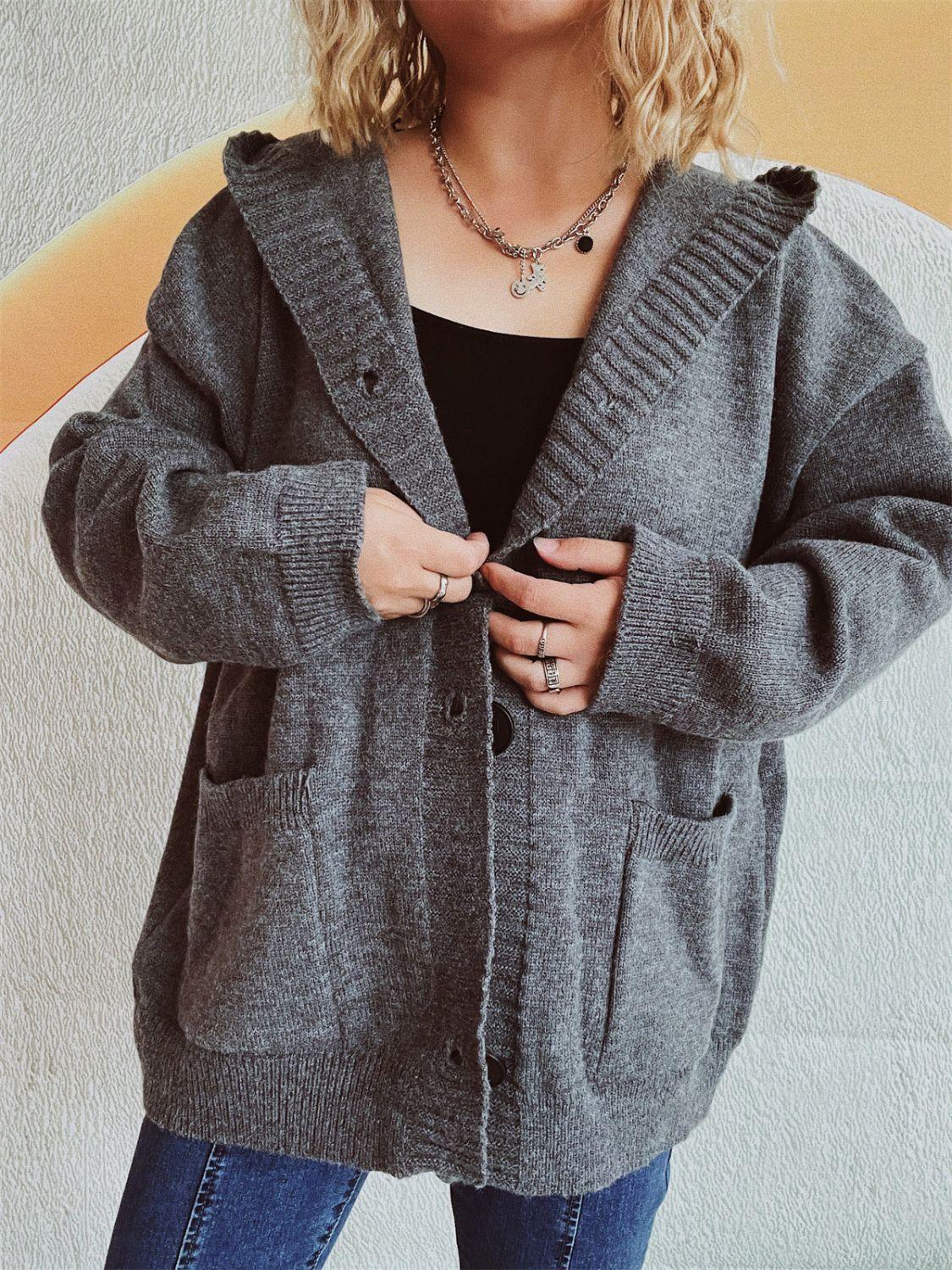Cardigan à capuche à manches longues et épaules tombantes