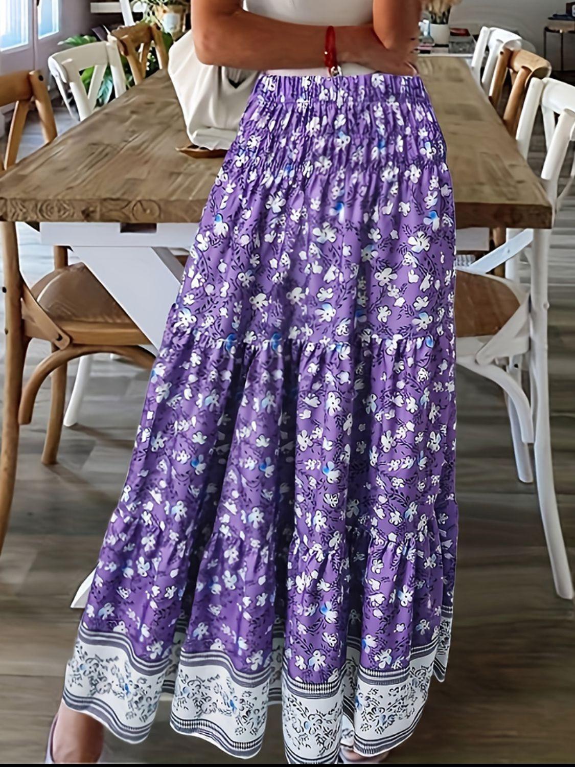 Jupe à taille élastique imprimée à plusieurs niveaux
