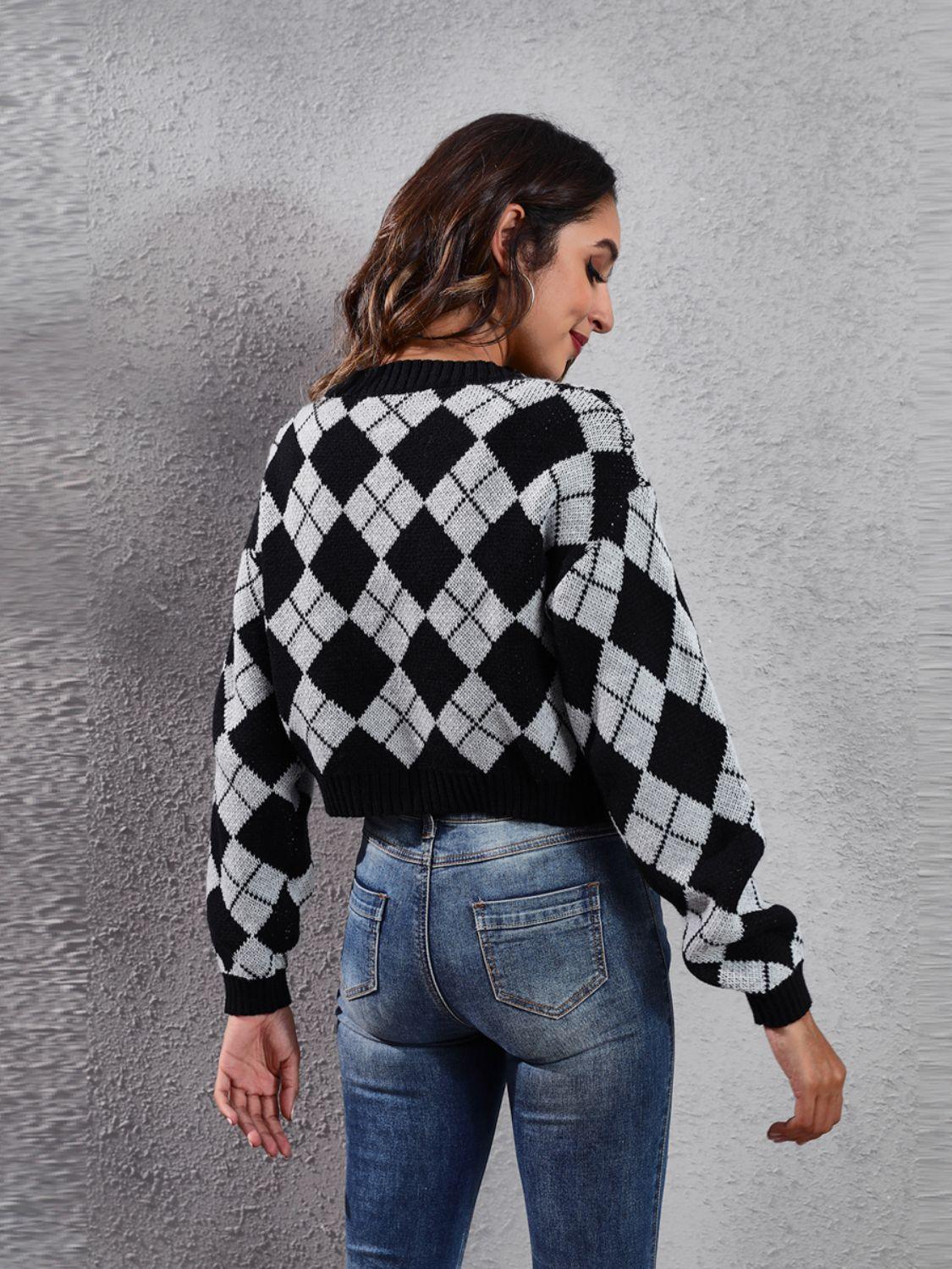 Cardigan boutonné à manches longues et motif géométrique