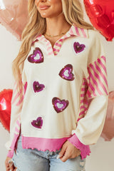 Sweat-shirt à manches longues avec motif cœur à paillettes pour la Saint-Valentin