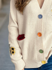 Cardigan à manches longues et col en V avec boutons contrastés
