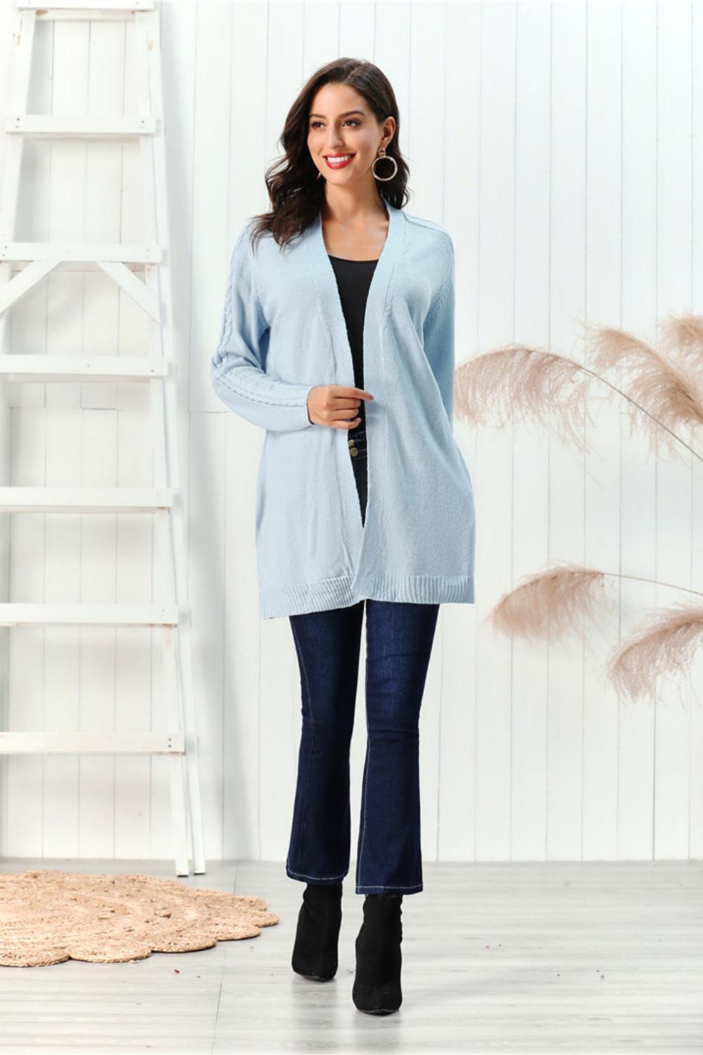 Cardigan ouvert à manches longues en maille torsadée