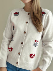 Cardigan boutonné à manches longues et col rond