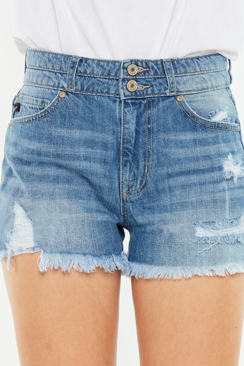 Short en jean Kancan taille haute à ourlet brut