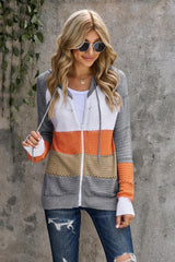 Cardigan à capuche ajouré à manches raglan et fermeture éclair