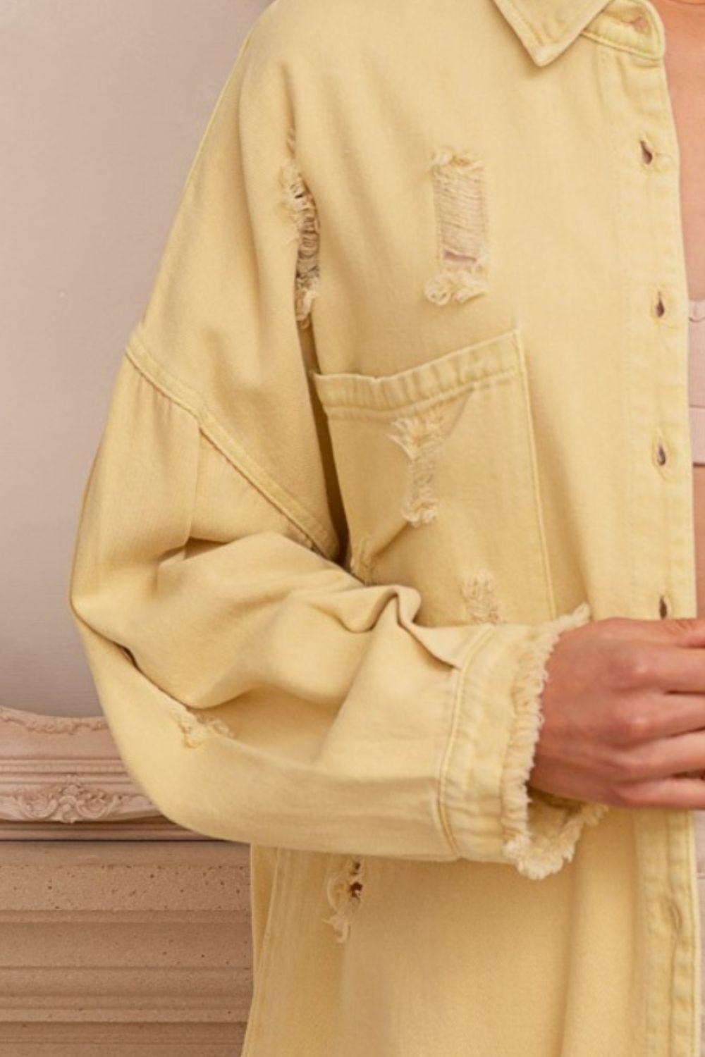Veste-chemise boutonnée à ourlet brut et effet vieilli POL