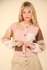 Cardigan texturé boutonné à blocs de couleurs VERY J