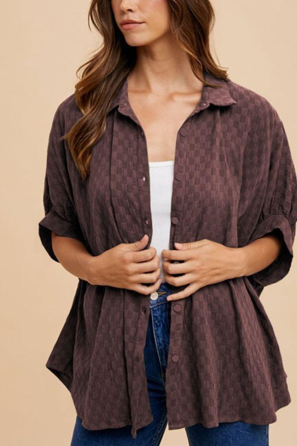 Chemise boutonnée à carreaux et manches mi-longues Annie Wear