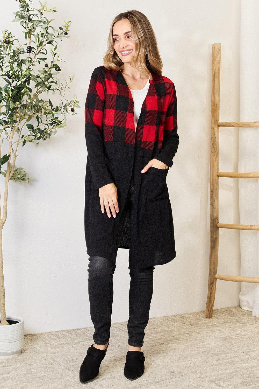 Cardigan ouvert à carreaux Heimish taille réelle